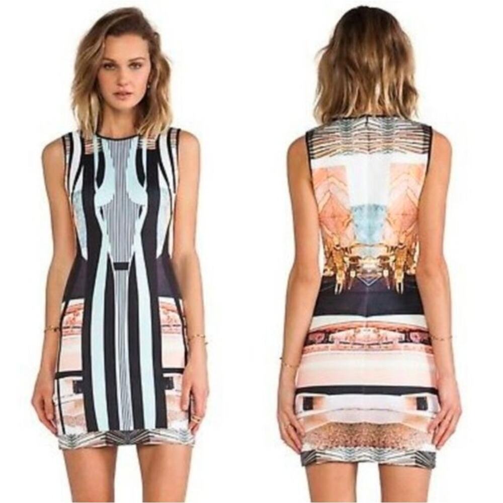 Clover Canyon abstract print scuba sheath sleeveless dress sz medium